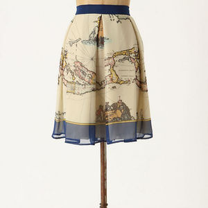 Anna Sui for Anthropologie Silk Map Skirt